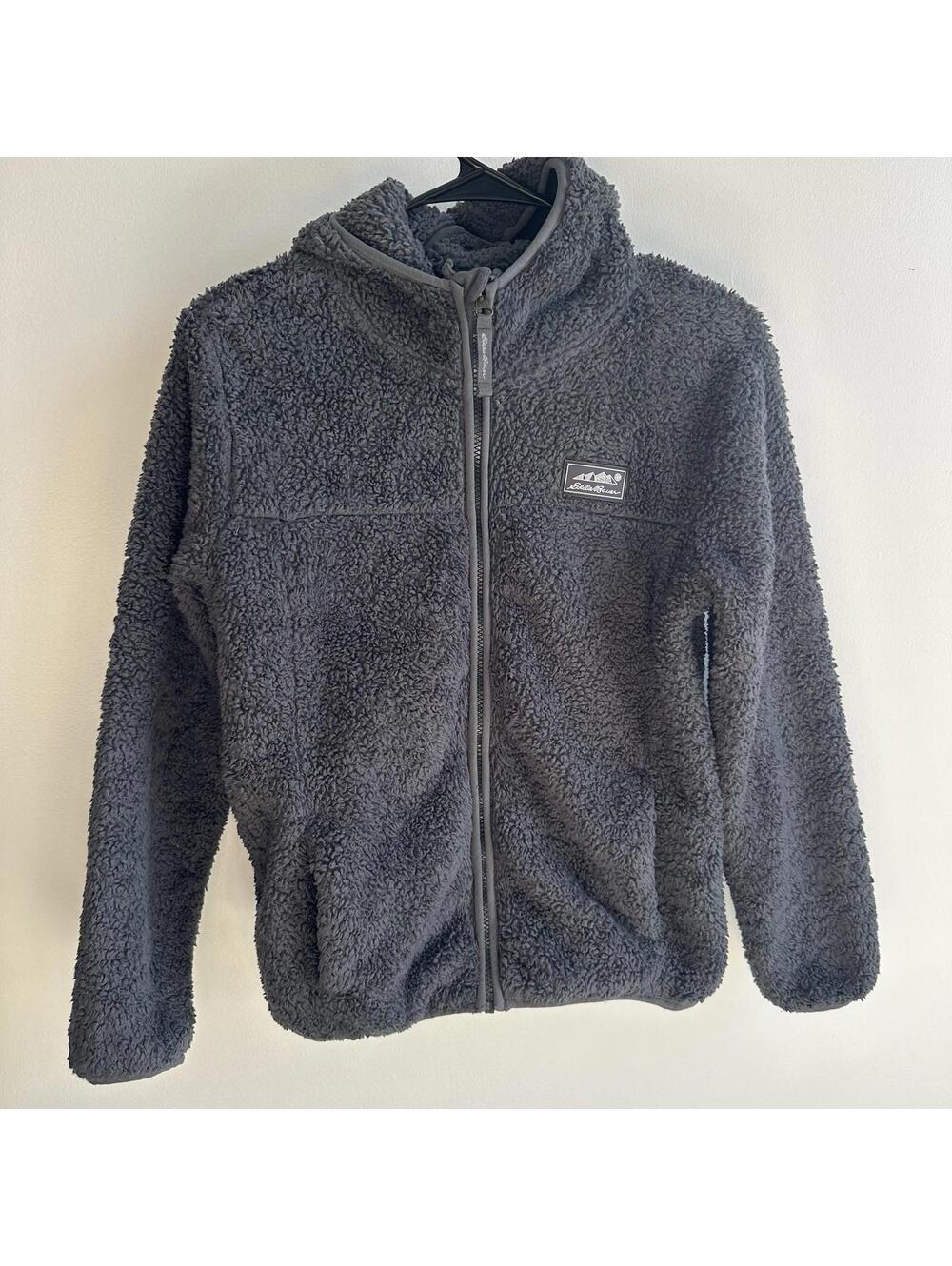 Eddie Bauer Kids Gray Fleece Full Zip Jacket Outdoor Sherpa Coat Medium (10/12)